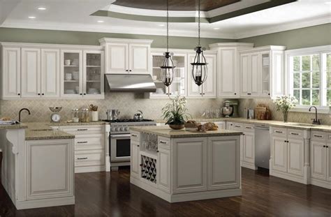 One of the most popular colours kitchen designers choose is white. Charleston Antique White RTA Kitchen Cabinets - View ...