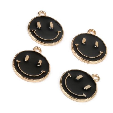 10 Enamel Gold Smiley Face Charm Emoji Earring Pendant Etsy