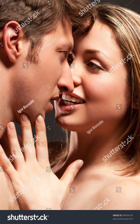 Portrait Passionate Couple Over Grey Background Foto Stok 99934379