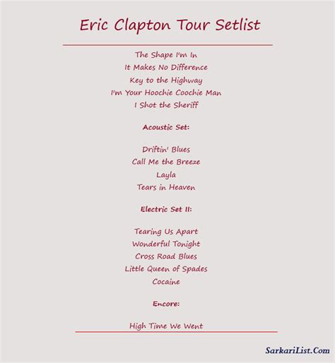 Eric Clapton Tour Setlist 2024 Tour Dates Tickets Venues Cities