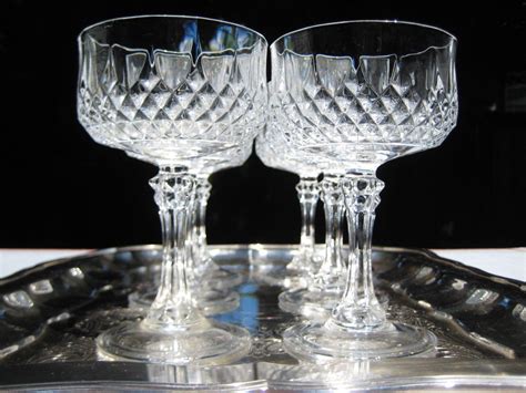 Set Of Eight Cristal Darques Champagne Coupes Longchamps Crystal