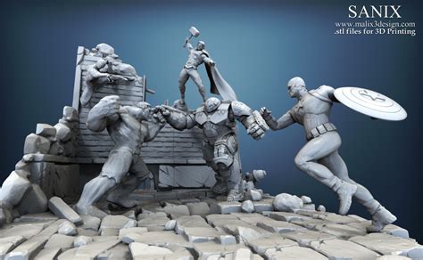 Full Avengers Diorama For 3d Printing Five Heroes