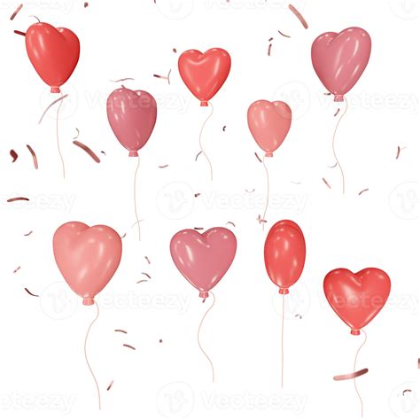 Heart Shaped Balloons With Confetti 3d Illustration 16584128 Png