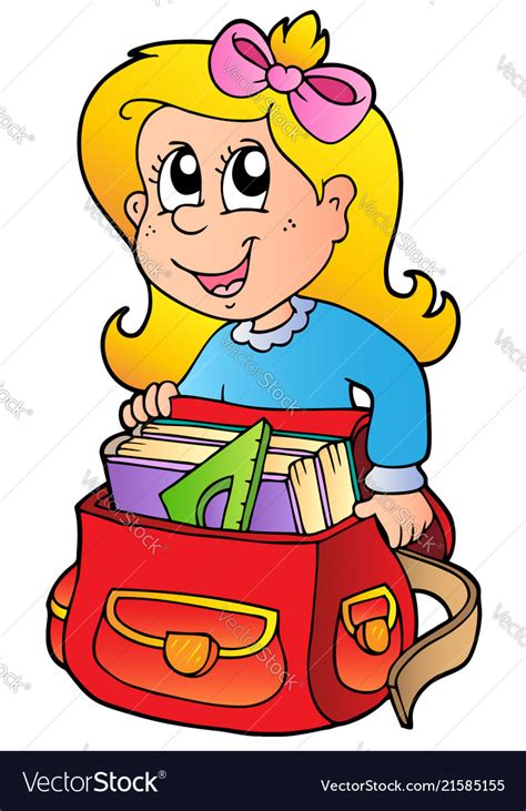 Cartoon Girl With School Bag Royalty Free Vector Image