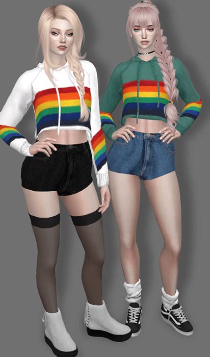 Cropped Rainbow Sweater And Serendipity Shorts For The Sims 4