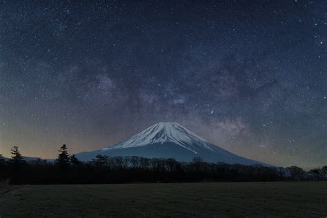 4k Stars Volcano Landscape Japan Mount Fuji Mountains Night