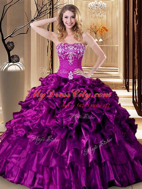 Lovely Ball Gowns 15th Birthday Dress Purple Sweetheart Organza