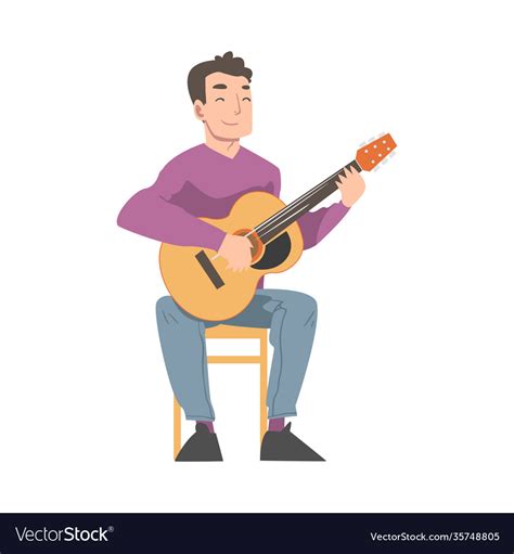 Young Man Playing Guitar And Singing Cartoon Style