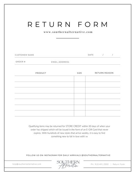 Return Form Southern Alternative