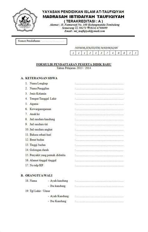 Formulir pendaftaranbimbel (bimbingan belajar) azzahra. MI Taufiqiyah Semarang: Formulir Pendaftaran Siswa Baru ...