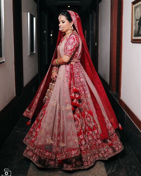 Red Floral Wedding Lehenga With Double Dupatta Bridalphotographyposes Red Floral Wedding Leheng
