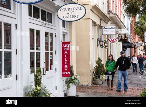 East Bay Street Stores And Restaurants Charleston Sc Stock Photo Alamy