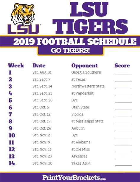 Mlb schedules in monthly format for all teams. 2019 LSU Tigers Football Schedule | Lsu tigers football ...