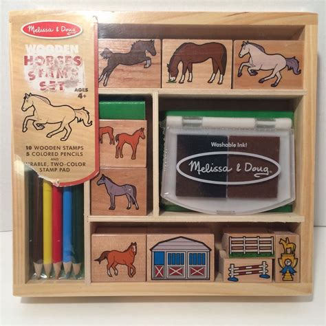 Melissa And Doug Wooden Horses Stamp Set In Wood Case 10 Stamps 5
