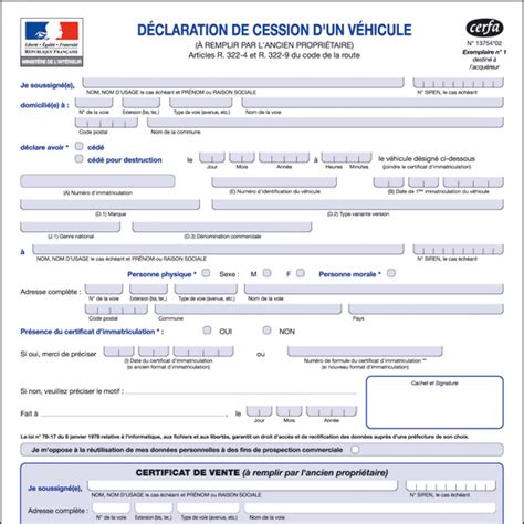 Certificat De Cession Automobile Pdf Cerfa 15776 01 à Imprimer