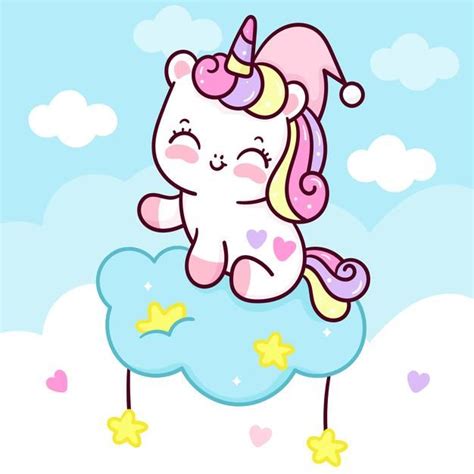 Cute Unicorn Cartoon Sleep On Sweet Cloud Kawaii Animal In 2021
