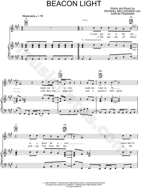 Ween Beacon Light Sheet Music In A Major Download And Print Sku