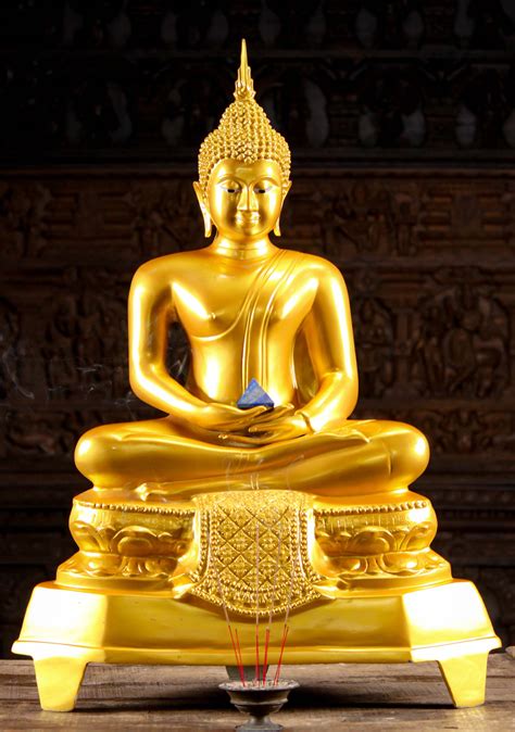 Sold Gold Thai Brass Meditating Buddha Statue 39 125t56b Hindu