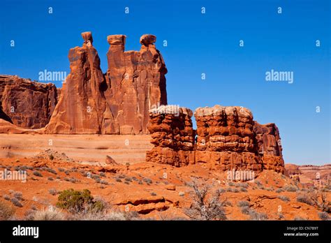 The Three Gossips Rock Formation Arches National Park Utah Usa Stock