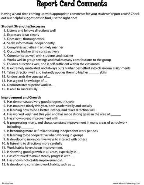 Preschool report card comments examples. 24 best Report Card Comment Samples images on Pinterest | Preschool report card comments, School ...