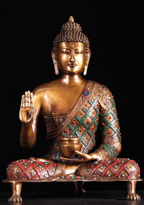 Brass Buddha with Alms Bowl & Lion Foot Base 26