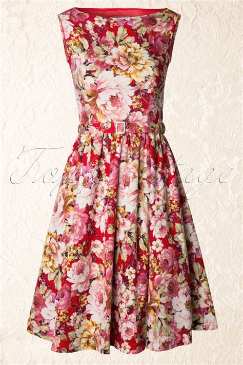 Lindy Bop 50s Audrey Floral Semi Swing Dress In Red And White Swing