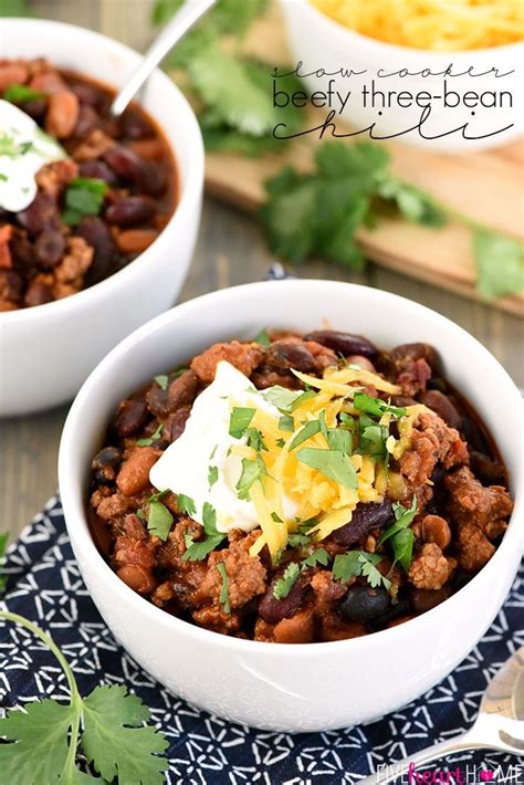 Slow Cooker Beefy Three Bean Chili A Chunky Hearty Flavorful Bowl