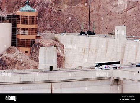 Tourist Traffic Crossing The Hoover Dam At The Lake Mead National