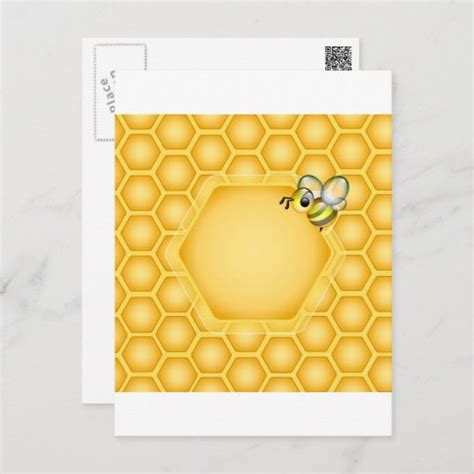 Honeycomb Background With A Cute Honeybee Postcard Zazzle