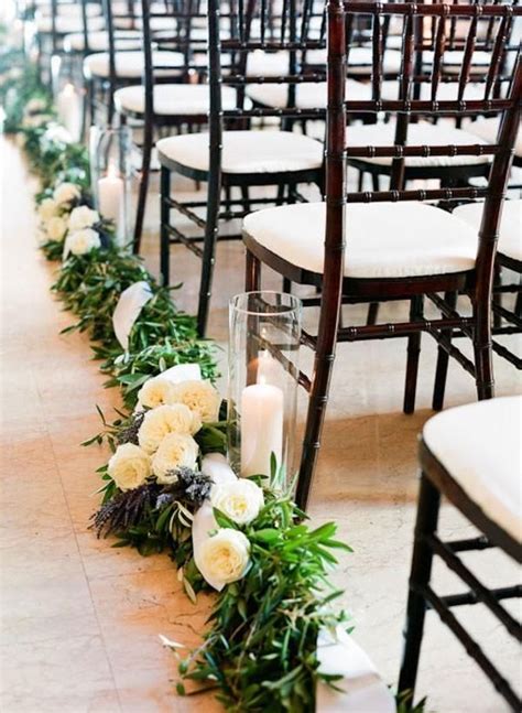 Greenery Along Aisle With Floral Accents Andor Candleslanterns More