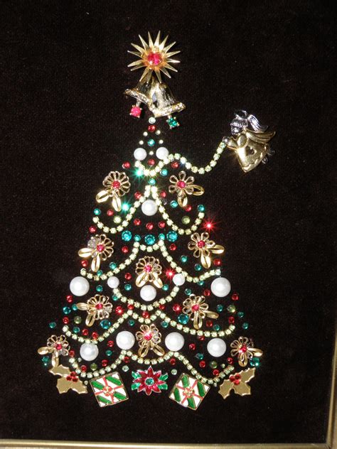 vintage jewelry christmas tree red and green rhinestone garland and angel jewelry christmas tree