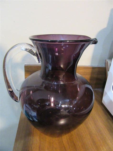 Vintage Purple Amethyst Hand Blown Glass Water Pitcher Glass Dinnerware Hand Blown Glass