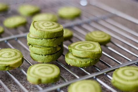 Matcha Shortbread Cookies Two Red Bowls