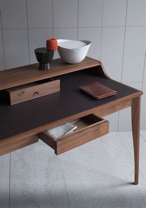 Barker 2 drawer secretary desk with hutch. The Yves desk has an inlaid Aubergine leather writing ...