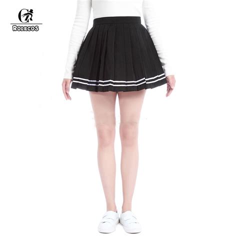 Rolecos Girls Black High Waist Pleated Skirt Japanese Jk Girls School