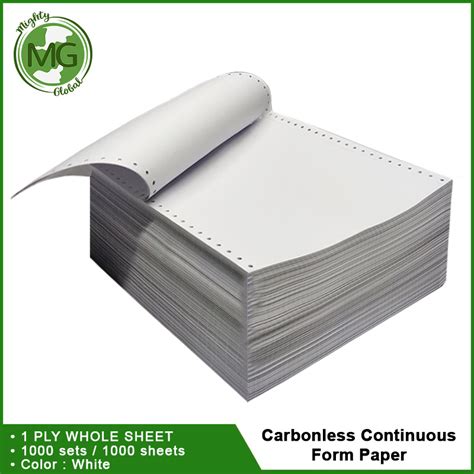 1 Ply Carbonless Continuous Form Whole Sheet 95 X 11 White 1ply