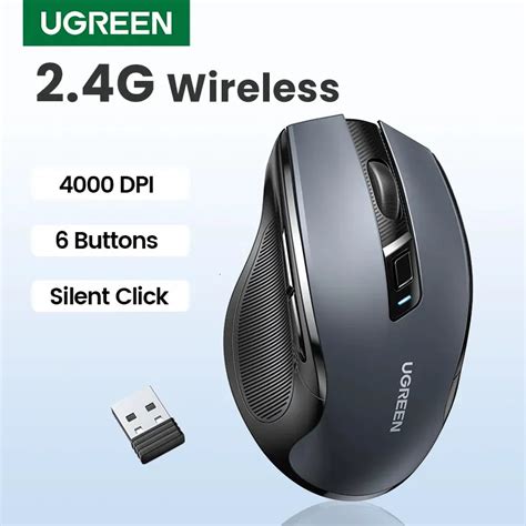 Ugreen Mouse Wireless Ergonomic 4000 Dpi Silent 6 Buttons For Tablet