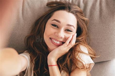 Picture Amazing Happy Emotional Pretty Lady Make Selfie Stock Photos