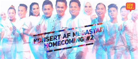 Setelah 12 bintang dipilih melalui konsert homecoming 1 & 2, mereka akan membuat persembahan setiap minggu dalam konsert af megastar. Persembahan Konsert AF Megastar Homecoming Minggu Ke-2 ...