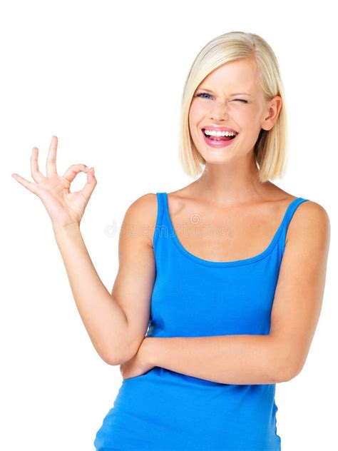 happy woman portrait smile and ok sign for approval satisfaction or perfection isolated