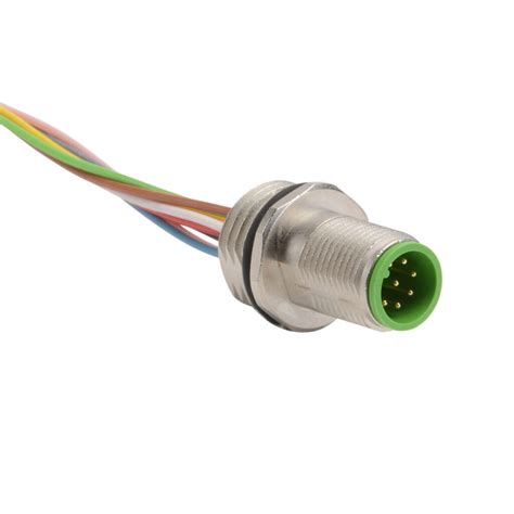 Bulkhead Connector M12 Male Receptacle 8 Pin To Pigtail 24 Awg Pn