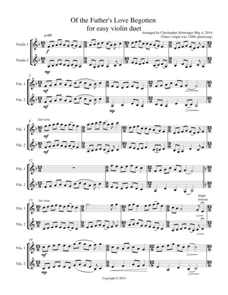 of the father s love begotten violin duet arr christopher schwinger sheet music