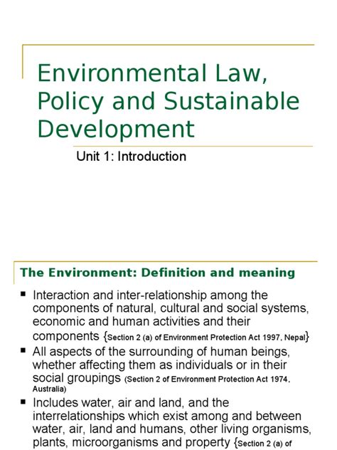 Unit 1 Environmental Law Environmental Protection