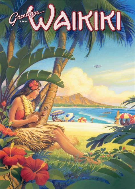 Waikiki Hawaii Poster Hawaiian Art Vintage Hawaii Vintage Travel