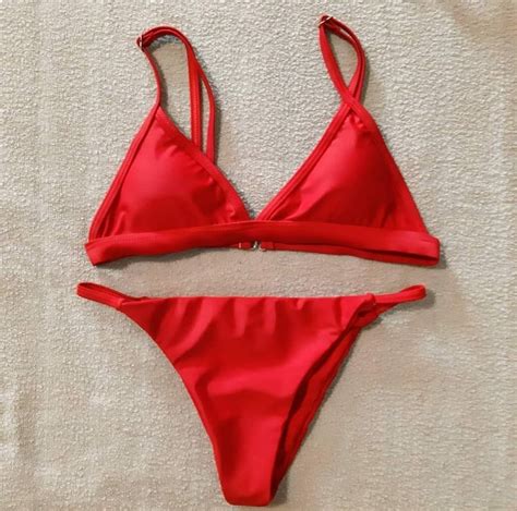 hot red bikini top and bottom women s fashion swimwear bikinis and swimsuits on carousell