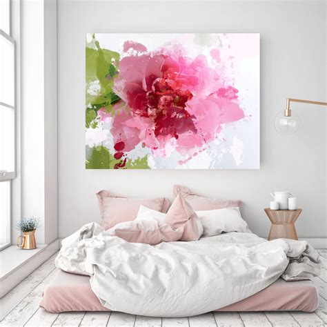 Sparkle Bright Floral Painting Pink Abstract Art Wall Decor