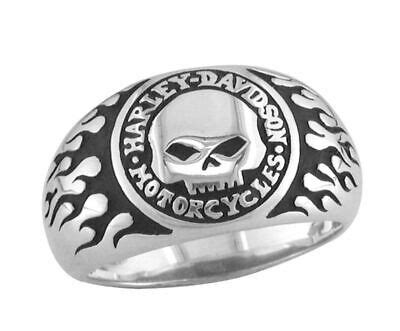 Unisex Harley Davidson Sterling Silver Willie G Skull Flames Ring