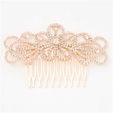 Rose Gold Silk Rhinestone Spiral Floral Hair Comb Claires Us