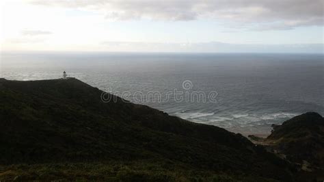 Sunset Over Pacific Ocean At Cliffs Of Cape Reinga New Zealand Stock