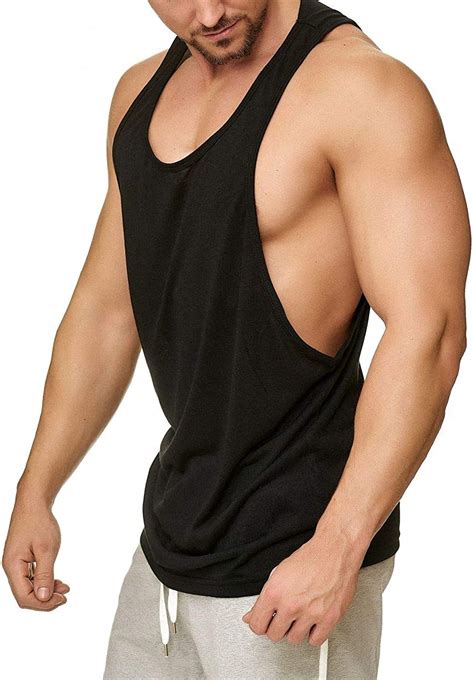 Muscle Shirt Mens Tank Top With Low Cut Armholes Black Black X